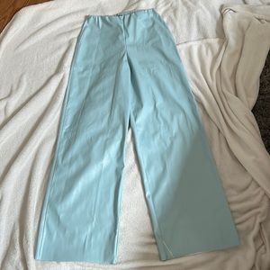 Misguided faux leather straight leg trouser in powder blue